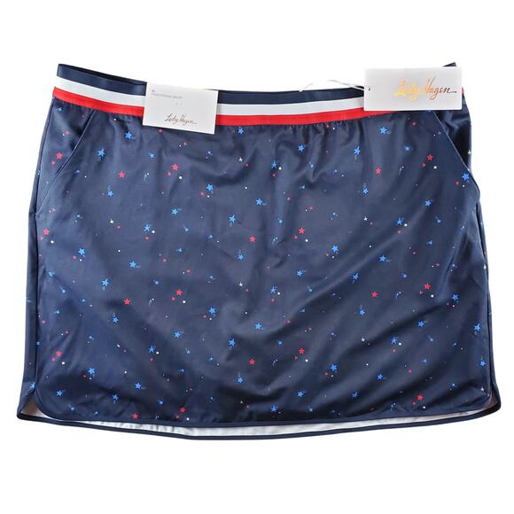 Lady Hagen Womens XL Pull On Contrast Trim Print Skort Navy Star Print New - Picture 1 of 7